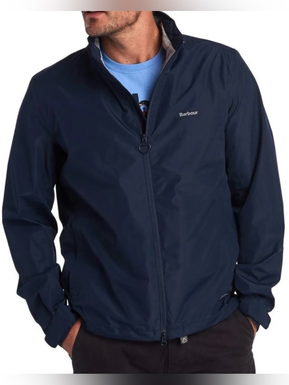 Barbour Cooper Jacket Zip-Front Windbreaker in Black Medium